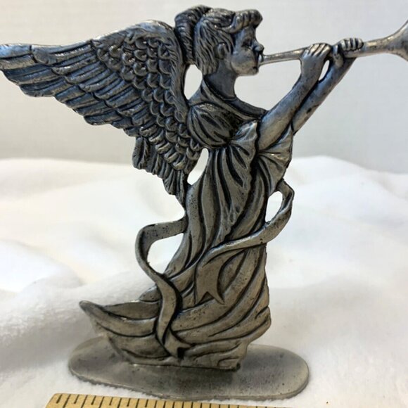 Vintage Silver Metal Horn Blowing Angel Standing Figure - Picture 5 of 5